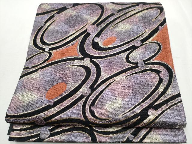 平和屋着物●六通柄袋帯　モール　幾何学丸文　金糸　正絹　逸品　CABB0751hy