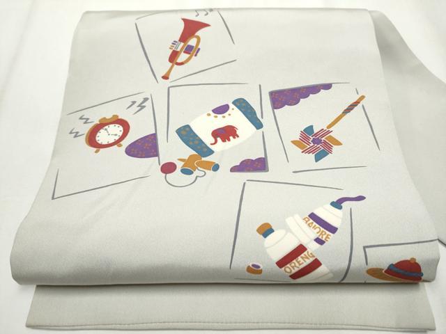 平和屋着物●九寸名古屋帯　型染め　玩具文　正絹　逸品　CABB0767hy