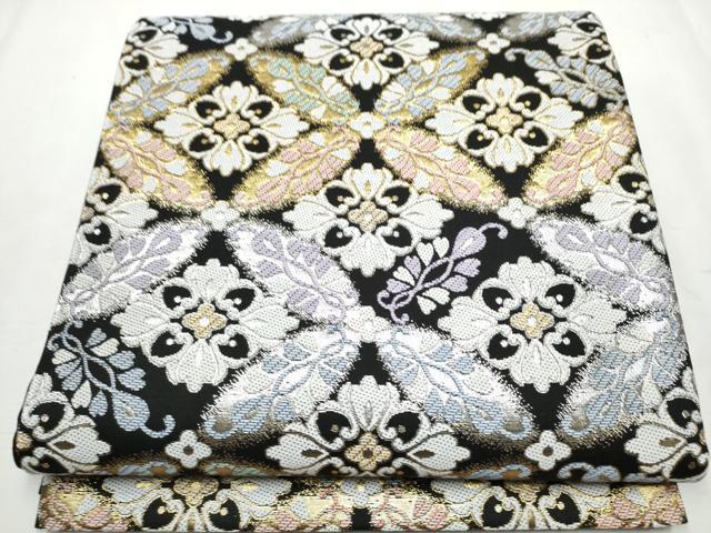 平和屋着物●塩瀬　六通柄袋帯　唐織　慶賀　黒地　金銀糸　正絹　逸品　CABB0779hy