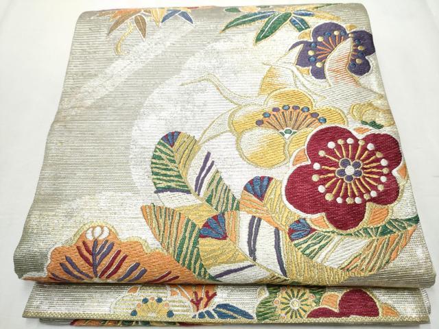 平和屋着物●六通柄袋帯　唐織　鶴亀松竹梅　金銀糸　正絹　逸品　CABB0787hy