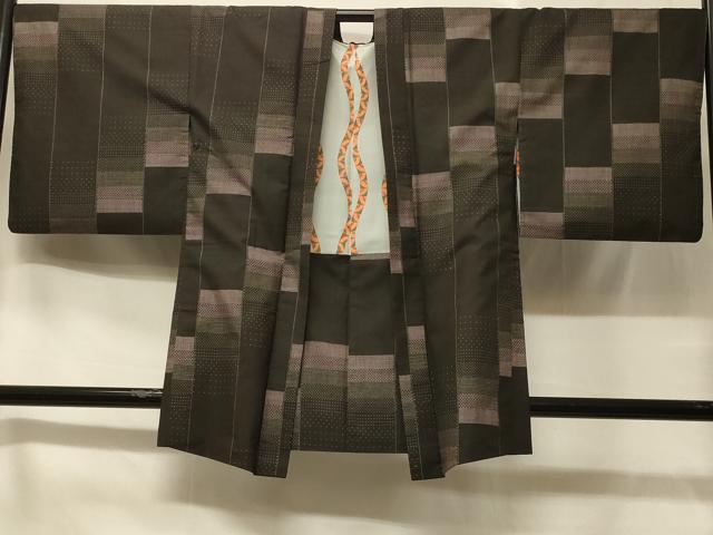 平和屋着物＃本場大島紬　羽織　9マルキ　格子間道　正絹　逸品　CABB1572in