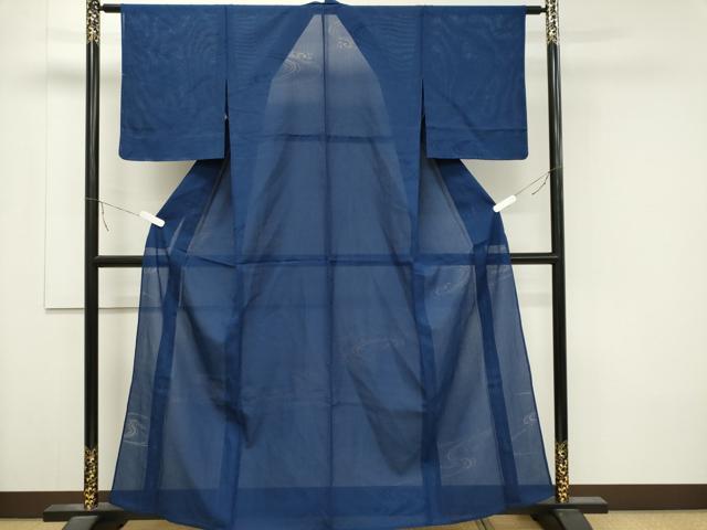 平和屋着物＊夏物　色無地　縦絽　流水紋紗　瑠璃紺色　正絹　逸品　CABB1723ou
