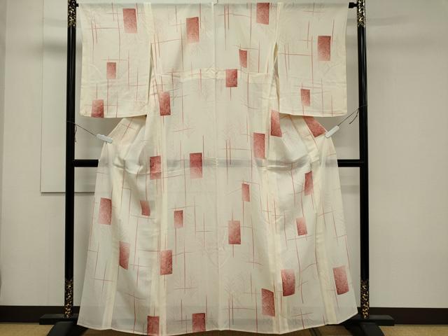 平和屋着物＊夏物　小紋　絽　色紙草花文　暈し染め　正絹　逸品　CABB1724ou_1