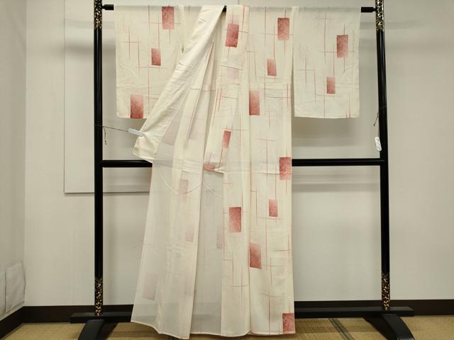 平和屋着物＊夏物　小紋　絽　色紙草花文　暈し染め　正絹　逸品　CABB1724ou_2