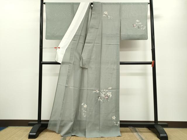 平和屋着物＊夏物　訪問着　紬地　草花文　正絹　逸品　CABB2078ze_1