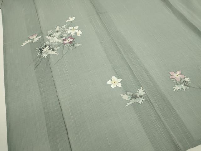平和屋着物＊夏物　訪問着　紬地　草花文　正絹　逸品　CABB2078ze_3