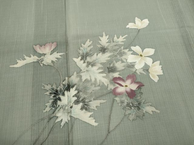 平和屋着物＊夏物　訪問着　紬地　草花文　正絹　逸品　CABB2078ze_2