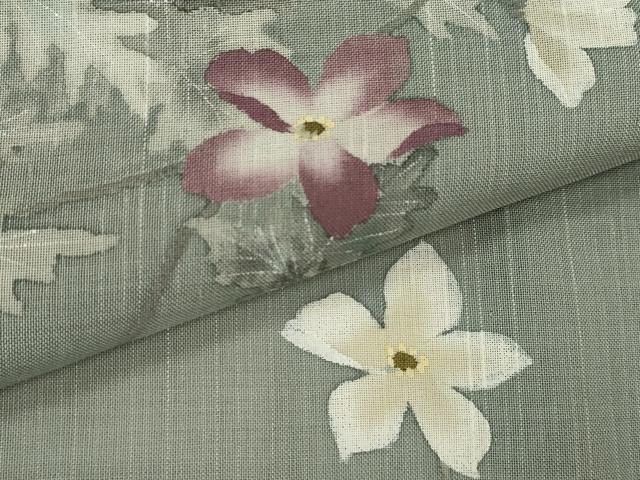 平和屋着物＊夏物　訪問着　紬地　草花文　正絹　逸品　CABB2078ze_4