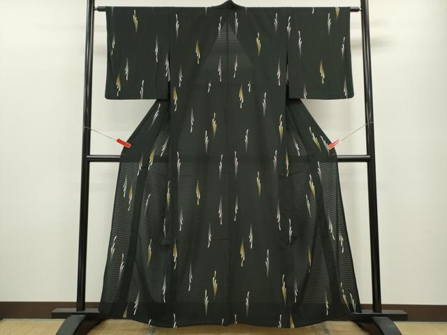 平和屋着物＊夏物　小紋　絽　吉祥文　黒地　洗える着物　CABB2091ze