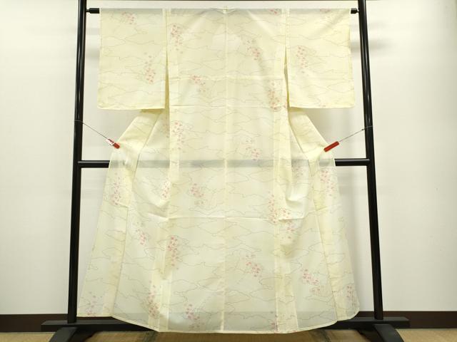 平和屋着物＊夏物　小紋　絽　雲取り草花文　洗える着物　CABB2101ze_1