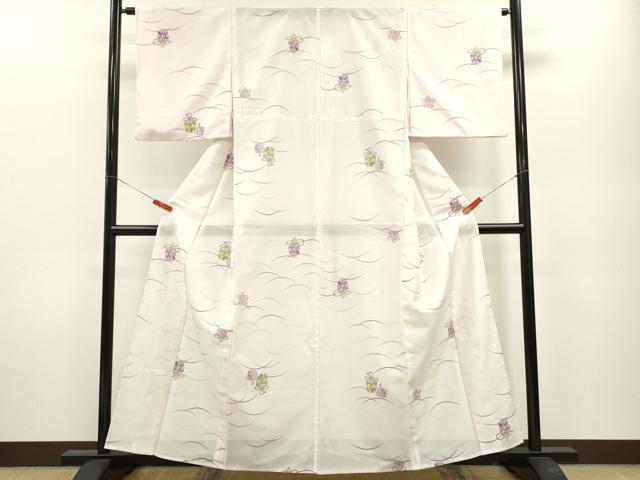 平和屋着物＊夏物　小紋　絽　芝草仕覆文　洗える着物　CABB2102ze_1