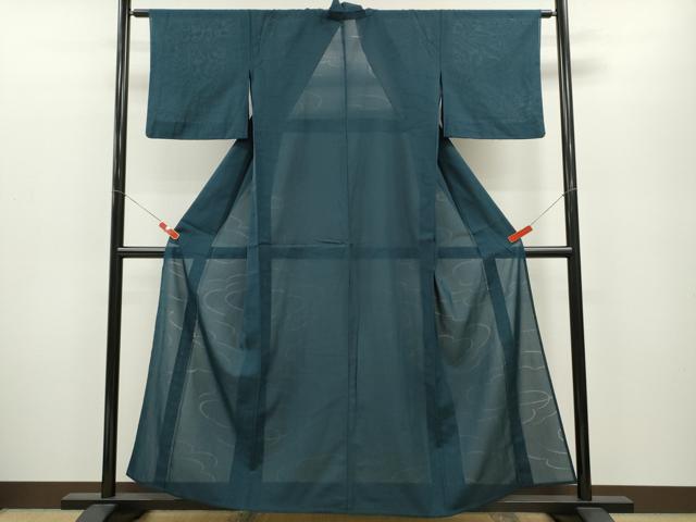 平和屋着物＊夏物　紗紬　色無地　雲取り紋紗　青藍色　正絹　逸品　CABB2181ze_1