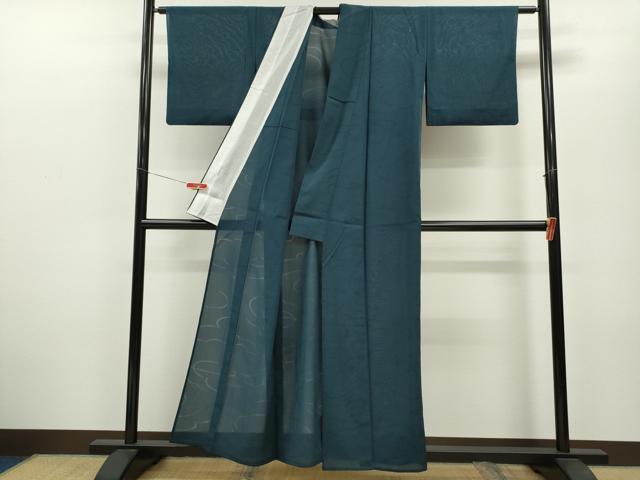 平和屋着物＊夏物　紗紬　色無地　雲取り紋紗　青藍色　正絹　逸品　CABB2181ze_2