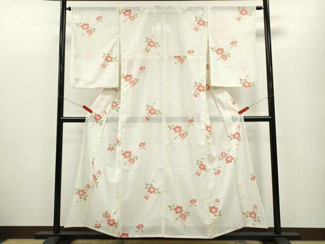 平和屋着物＊夏物　小紋　絽　枝花文　洗える着物　CABB2220ze_1