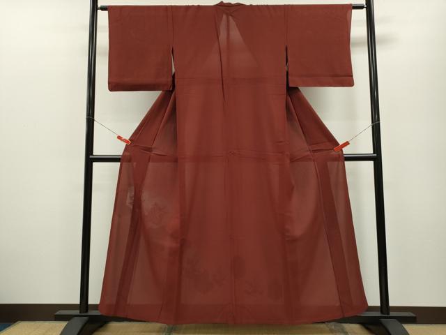 平和屋着物＊夏物　訪問着　色無地　亀甲草花紋紗　錆色　正絹　逸品　CABB2238ze