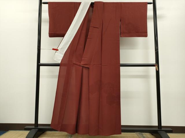 平和屋着物＊夏物　訪問着　色無地　亀甲草花紋紗　錆色　正絹　逸品　CABB2238ze_1