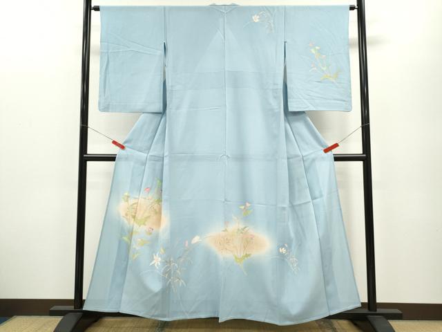 平和屋着物＊夏物　訪問着　絽　刺繍　枝花文　暈し染め　銀彩　正絹　逸品　CABB2251ze