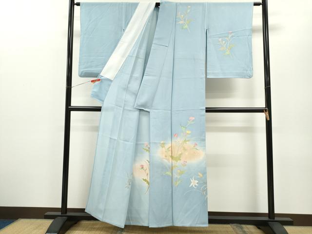 平和屋着物＊夏物　訪問着　絽　刺繍　枝花文　暈し染め　銀彩　正絹　逸品　CABB2251ze_1