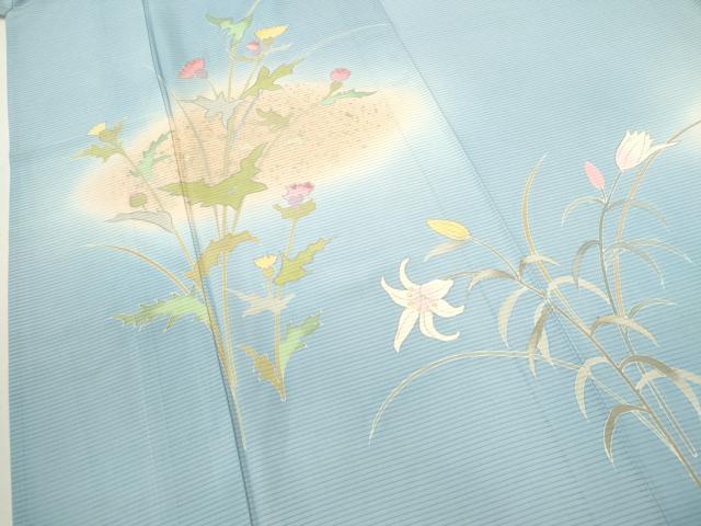 平和屋着物＊夏物　訪問着　絽　刺繍　枝花文　暈し染め　銀彩　正絹　逸品　CABB2251ze_3