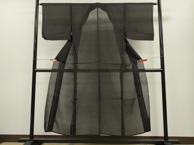 平和屋着物＊夏物　紗紬　縞　黒地　正絹　逸品　CABB2255ze_1