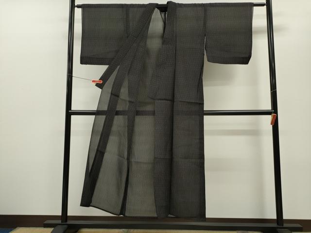 平和屋着物＊夏物　紗紬　縞　黒地　正絹　逸品　CABB2255ze_2
