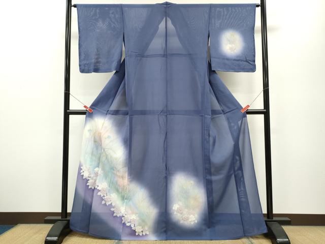 平和屋着物＊夏物　訪問着　絽　手描き　草花文　暈し染め　銀彩　正絹　逸品　未使用　CABB2259ze