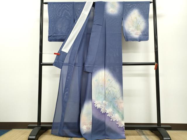 平和屋着物＊夏物　訪問着　絽　手描き　草花文　暈し染め　銀彩　正絹　逸品　未使用　CABB2259ze_1