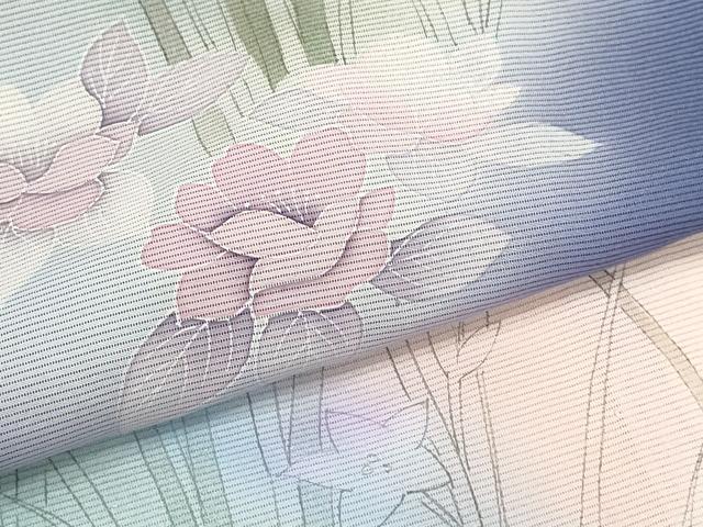 平和屋着物＊夏物　訪問着　絽　手描き　草花文　暈し染め　銀彩　正絹　逸品　未使用　CABB2259ze_4