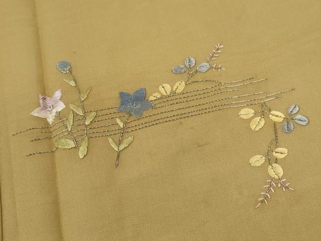 平和屋着物＊夏物　訪問着　紗紬　総刺繍　草花文　銀糸　正絹　逸品　CABB2284ze_4