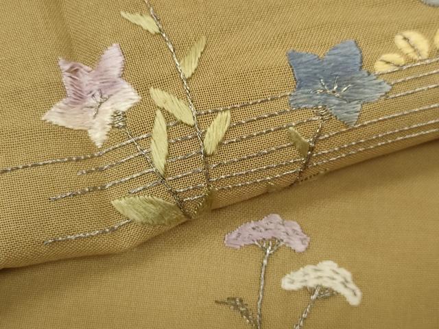 平和屋着物＊夏物　訪問着　紗紬　総刺繍　草花文　銀糸　正絹　逸品　CABB2284ze_5