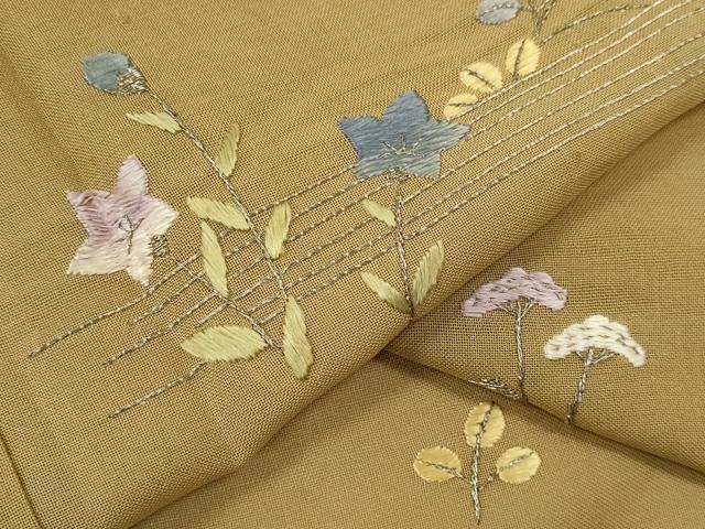 平和屋着物＊夏物　訪問着　紗紬　総刺繍　草花文　銀糸　正絹　逸品　CABB2284ze