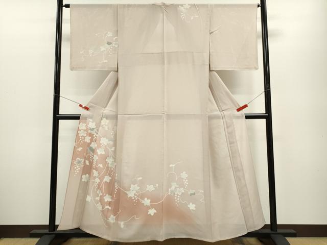 平和屋着物＊夏物　訪問着　絽　葡萄蔦の葉文　暈し染め　銀彩　正絹　逸品　CABB2314ze