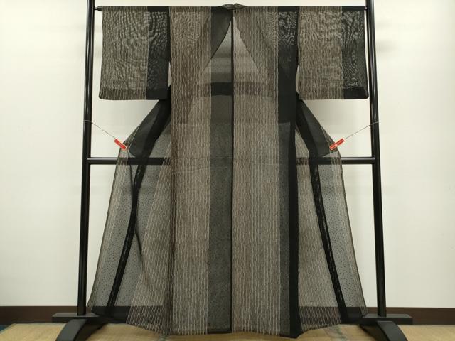 平和屋着物＊夏物　小紋　紗　縞吉祥文　黒地　正絹　逸品　CABB2323ze 平和屋着物＊夏物 小紋 紗 縞吉祥文 黒地 正絹 逸品 CABB2323zeの通販