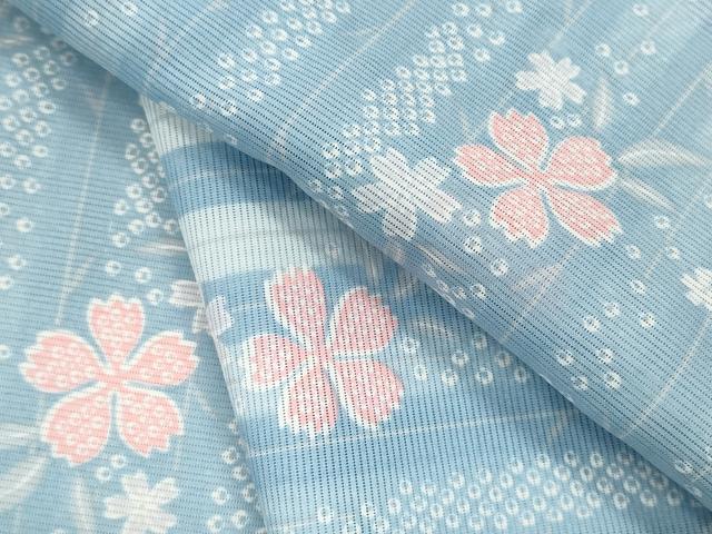 平和屋着物＊夏物　小紋　絽　縞　枝垂れ花文　暈し染め　洗える着物　CABB2347ze
