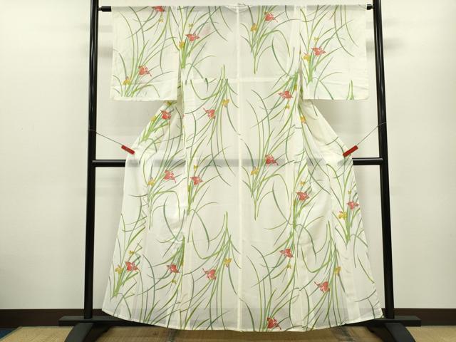 平和屋着物＊夏物　小紋　絽　燕子花　正絹　逸品　CABB2390ze_1