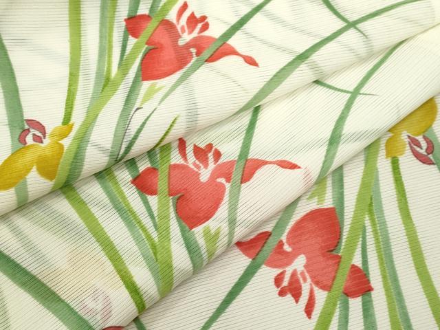 平和屋着物＊夏物　小紋　絽　燕子花　正絹　逸品　CABB2390ze