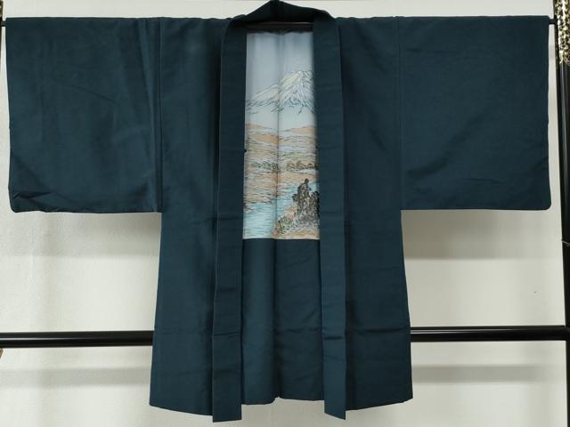 平和屋着物●男性　紬　アンサンブル　色無地　濃紺地　正絹　逸品　CABB4016yc_5