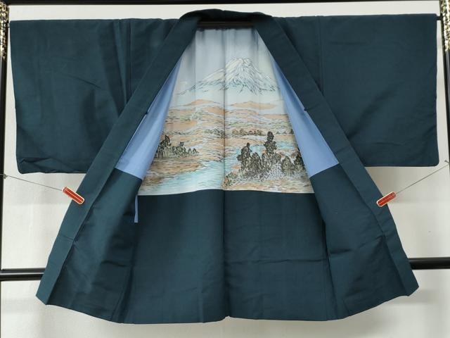 平和屋着物●男性　紬　アンサンブル　色無地　濃紺地　正絹　逸品　CABB4016yc_7