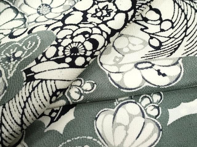 平和屋着物●上質な小紋　型染め　竜田川草花文　鬼しぼ縮緬　正絹　逸品　CABB4037yc