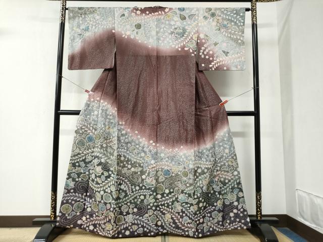 平和屋着物●訪問着　辻が花　絞り　暈し染め　銀通し地　正絹　逸品　CABB4074yc