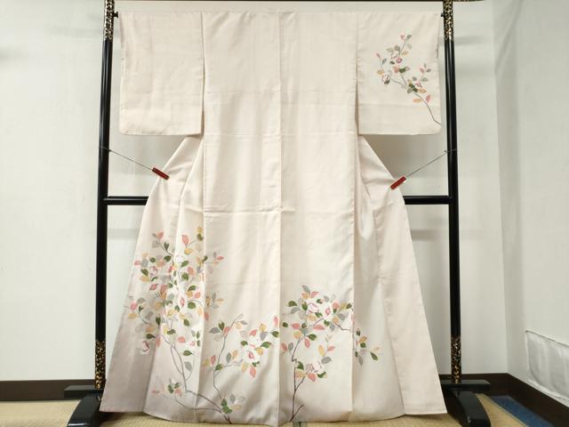 平和屋着物●訪問着　紬地　友禅　枝花文　正絹　逸品　CABB4099yc