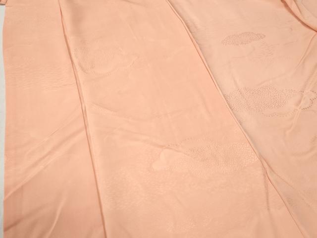 平和屋着物●上質な色無地　雲取り吉祥地紋　珊瑚色　正絹　逸品　CABB4220yc 平和屋着物○上質な色無地 雲取り吉祥地紋 珊瑚色 正絹 逸品