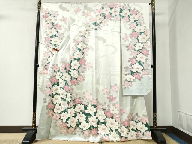 平和屋着物●豪華振袖　雲取り草花文　銀彩　正絹　逸品　CABB4362yc