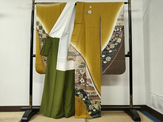 平和屋着物○豪華振袖・長襦袢セット 作家物 駒刺繍 雪輪花唐草文 平和屋着物○豪華振袖・長襦袢セット 作家物 駒刺繍 雪輪花唐草文