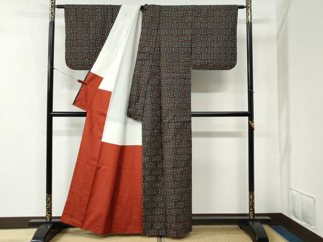 平和屋着物●本場大島紬　龍郷絣　秋名バラ　アンサンブル　正絹　逸品　CABB4384yc_1