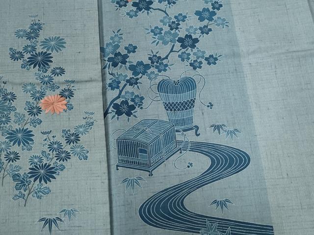 平和屋着物●人間国宝　五代　田畑喜八　訪問着　紬地　刺繍　竜田川文箱花文　正絹　逸品　CABB4442yc_2
