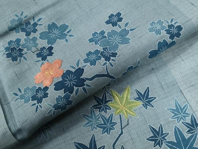 平和屋着物●人間国宝　五代　田畑喜八　訪問着　紬地　刺繍　竜田川文箱花文　正絹　逸品　CABB4442yc_5