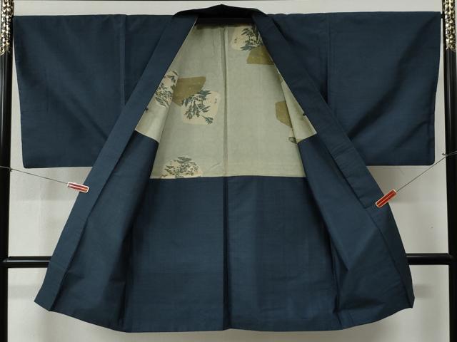平和屋着物●男性　紬　アンサンブル　色無地　紺藍色　正絹　逸品　未使用　CABC6746yc 平和屋着物○男性 本場染大島紬 アンサンブル 吉祥文 正絹 逸品