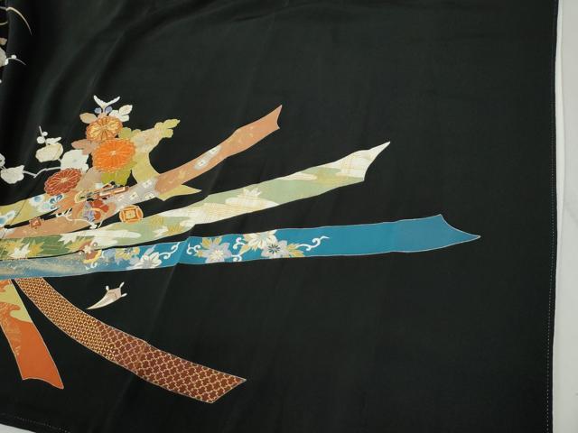 平和屋着物●創業460年・千總　黒留袖　駒刺繍　束ね熨斗宝尽くし花唐草文　金彩　三越扱い　正絹　逸品　CABB4512yc_4