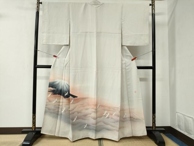 平和屋着物●近代日本画の巨匠　横山大観　じゅらく謹製　大観好み　富士山　飛鶴文　暈し染め　正絹　逸品　CABB4517yc